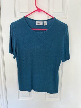 Chico's Travelers Top - Aqua Blue Short Sleeves